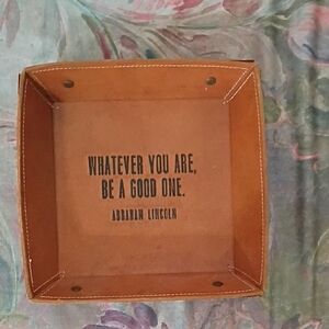 Handmade Brown Leather Tray with Inspirational Quote